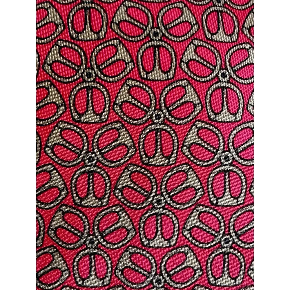 VTG Hermès 7297 EA Silk Tie – Red Mors Horse Bit Motif, Made in France, 4”